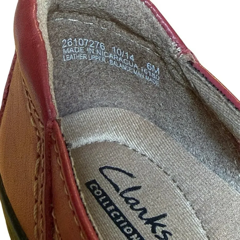 Clarks Red Ashland Spin Q Leather Loafers Flats Comfort Casual Shoes sz 6 M